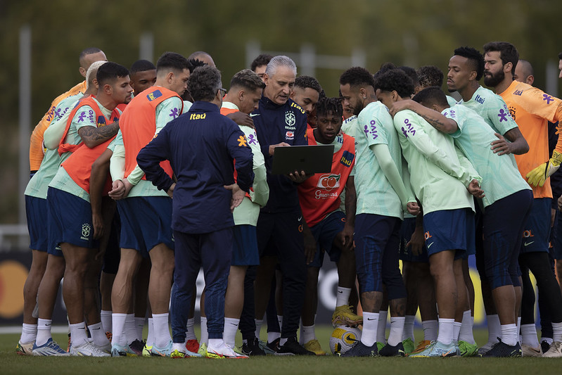 Tite e os jogadores da seleção brasileira